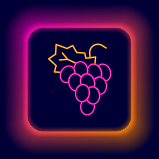 发光的霓虹灯线葡萄水果图标孤立上图片下载