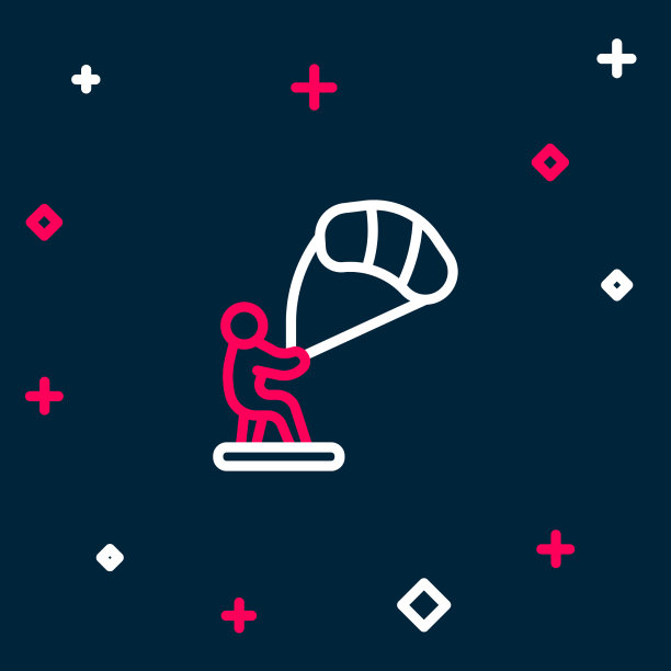 线风筝冲浪图标孤立的蓝色背景图片下载