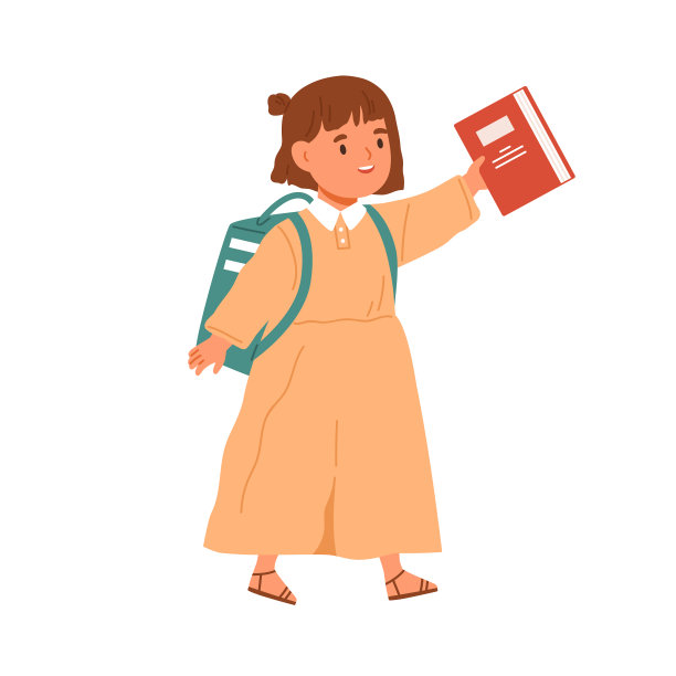 女孩带着书包和书去上学图片下载