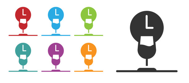 黑色葡萄酒时间图标孤立在白色背景图片下载