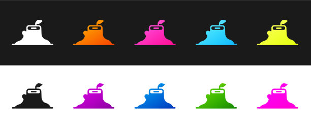 设置树桩图标孤立的黑色和白色图片下载