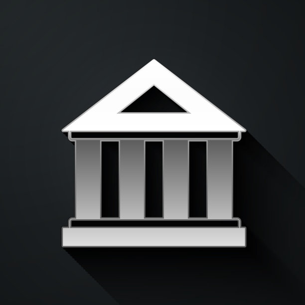 银色的博物馆建筑图标孤立在黑色上图片下载