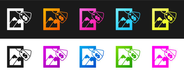 设置拍卖画图标孤立在黑色和图片下载