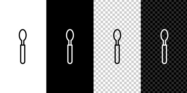 设置线勺子图标孤立在黑色和白色图片下载