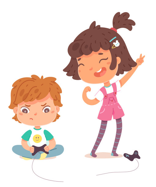 孩子们在家玩电子游戏开心的女孩图片下载