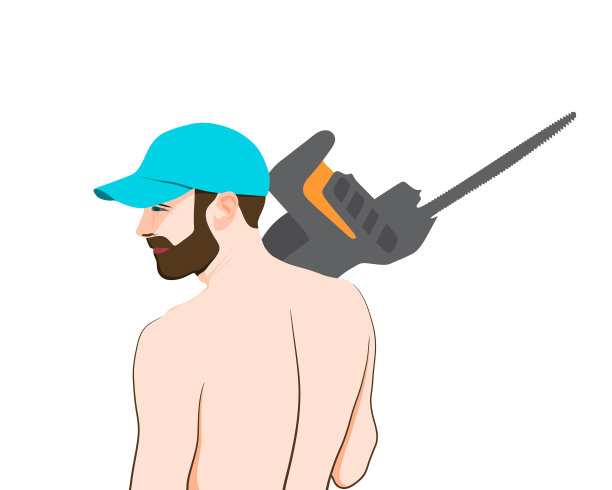 一个带着电锯的大胡子男人被孤立了图片下载