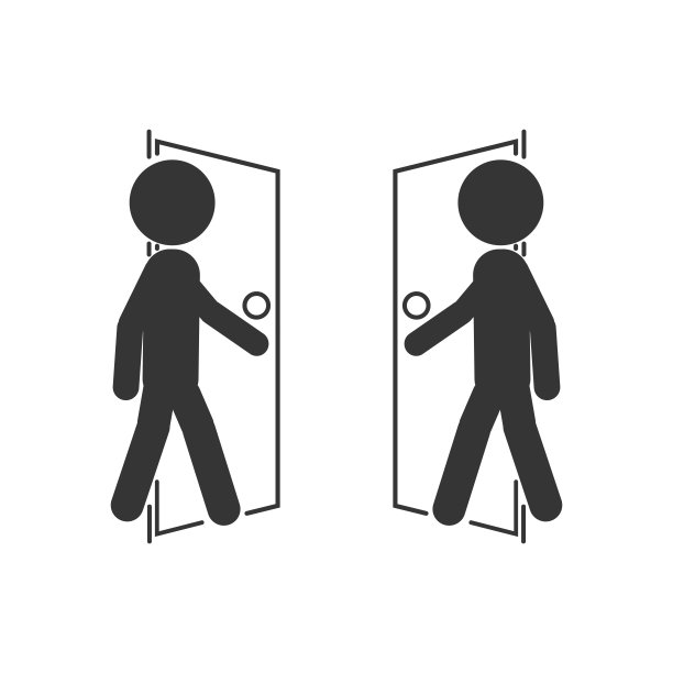 建筑物或房间门的轮廓简笔画进出说明，用于模板标识进出设计和招聘员工标识图片下载