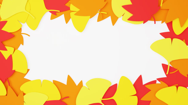 框影秋叶植物。秋叶和银杏叶。白色背景。3 d渲染。图片下载