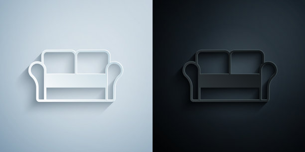 剪纸沙发图标孤立在灰色和黑色上图片下载