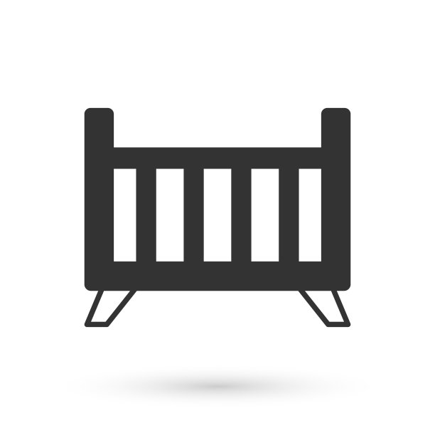 灰色婴儿床摇篮床图标孤立在白色图片下载