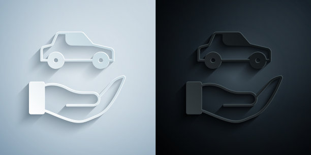 剪纸汽车保险图标孤立在灰色和图片下载