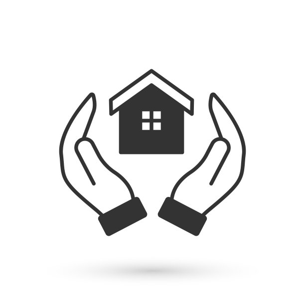 灰色房子在手图标孤立在白色图片下载