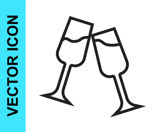 黑色线条的香槟图标玻璃孤立上图片下载