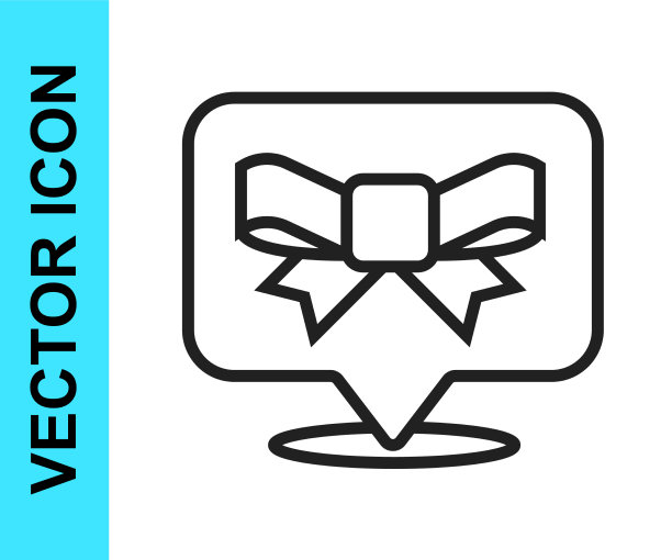 黑色线礼品蝴蝶结图标孤立在白色图片下载