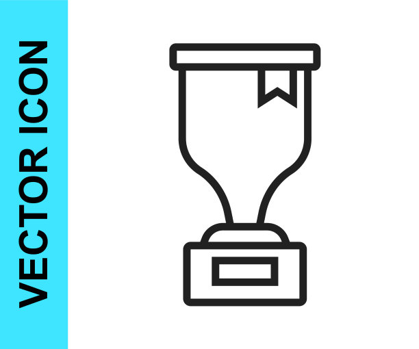 黑线奖杯图标孤立在白色图片下载