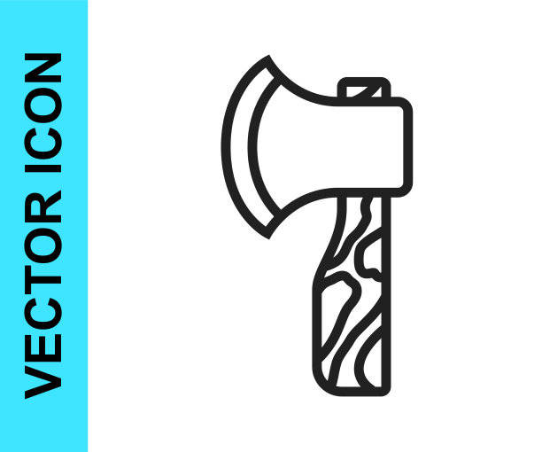 黑色线条木制斧头图标孤立在白色上图片下载