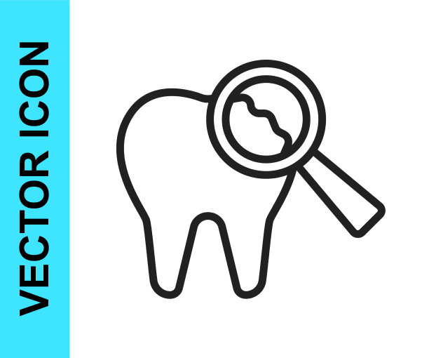 黑色线断牙图标孤立在白色上图片下载