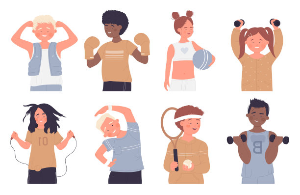 快乐的孩子做运动练习孤立套图片下载