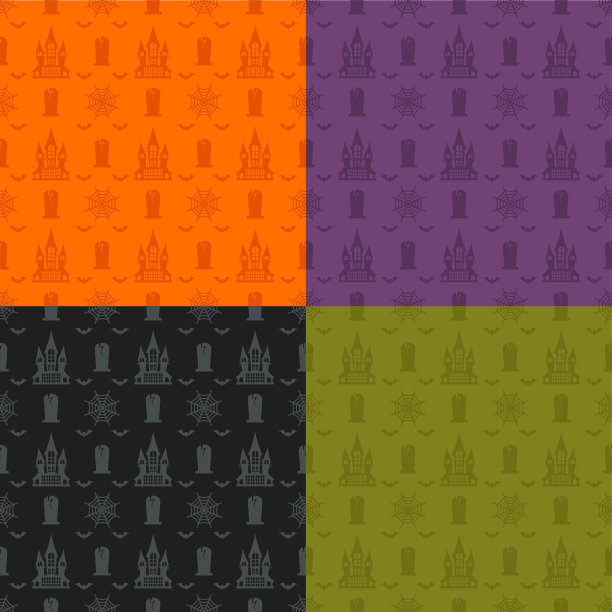 万圣节无缝图案设置彩色背景图片下载