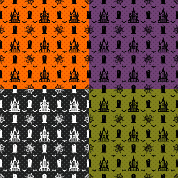 万圣节无缝图案设置彩色背景图片下载