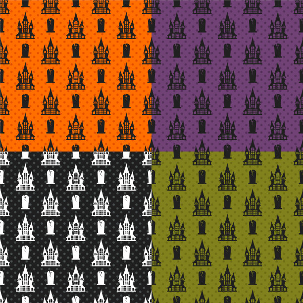 万圣节无缝图案设置彩色背景图片下载