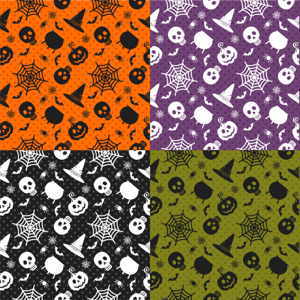 万圣节无缝图案设置彩色背景图片下载