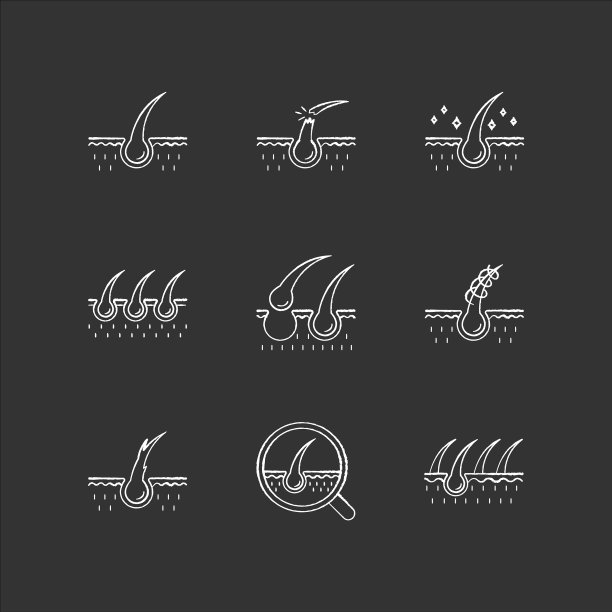 脱发粉笔白色图标设置在黑色图片下载