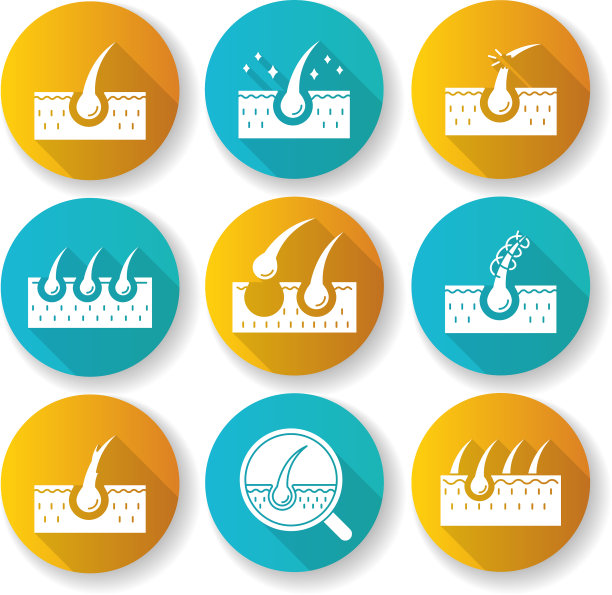 脱发扁平设计长阴影字形图标集图片下载