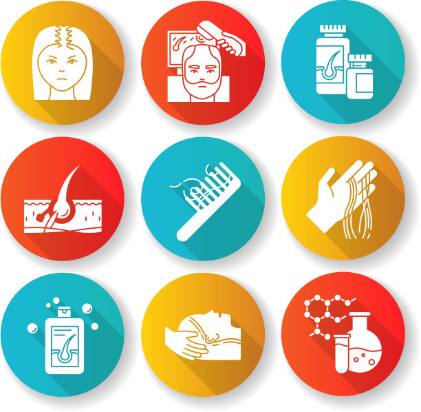 脱发扁平设计长阴影字形图标集图片下载