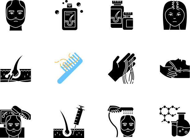 脱发黑色字形图标设置在白色空间图片下载