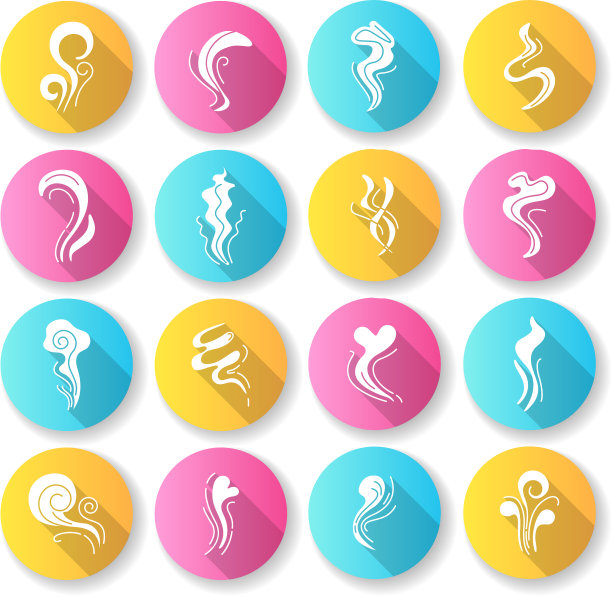 气味扁平设计长阴影字形图标设置好图片下载