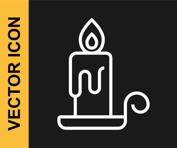 白线燃烧蜡烛在烛台图标图片下载