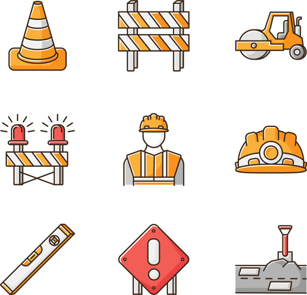 道路施工RGB彩色图标集交通锥道路图片下载