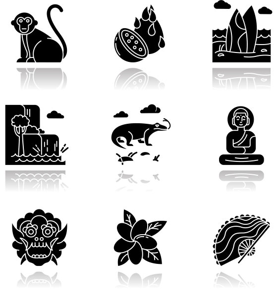 印度尼西亚黑 Glyph 图标阴影集图片下载