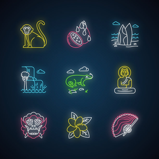 印度尼西亚霓虹灯图标集热带国家图片下载