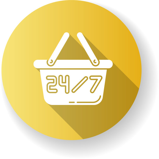 24/7小时商店黄色扁平设计长阴影图片下载