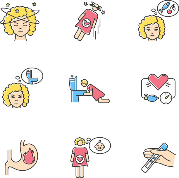 早期妊娠症状RGB彩色图标设置图片下载