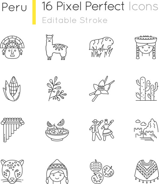 秘鲁像素完美的线性图标设置秘鲁图片下载