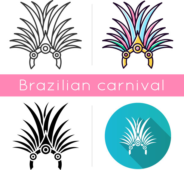 巴西狂欢节头饰图标设定线性图片下载