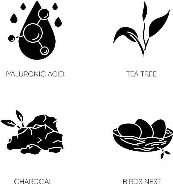 化妆品成分黑色字形图标设置图片下载