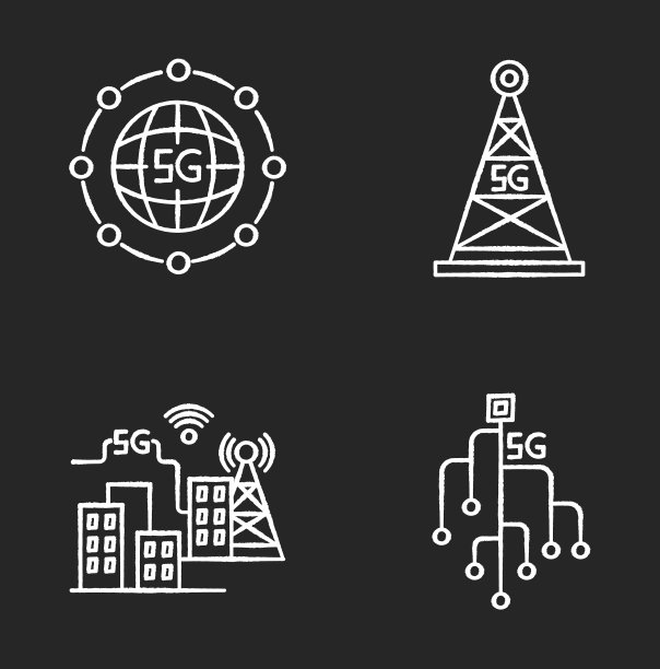 5G无线技术粉笔白色图标集图片下载