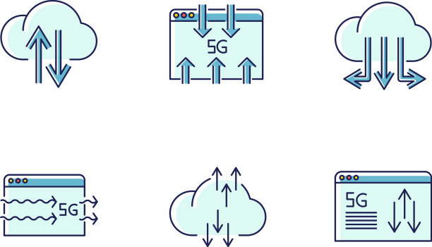 5G无线技术RGB颜色图标集图片下载