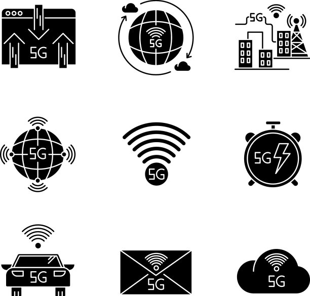 5g无线技术黑色字形图标设置图片下载