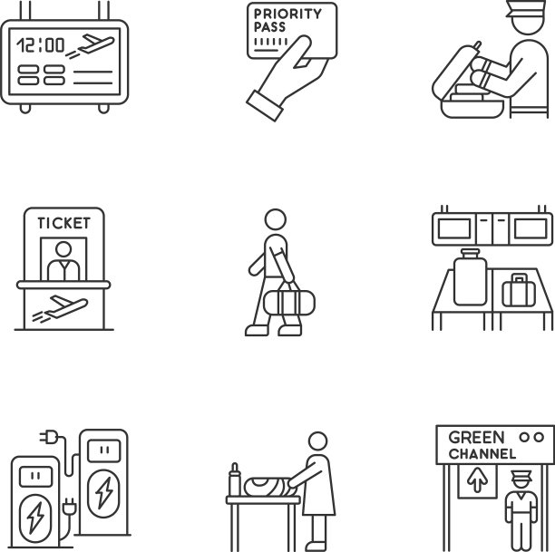 机场终端像素完美的线性图标设置图片下载