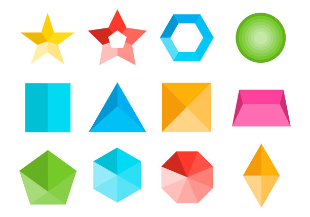 几何形状，白色背景上的多色几何形状图标。矢量插图。向量。图片下载