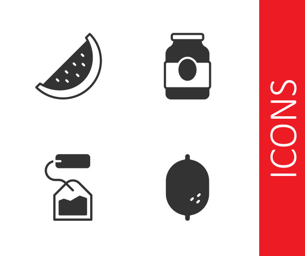 设置柠檬西瓜茶袋和果酱罐图标图片下载