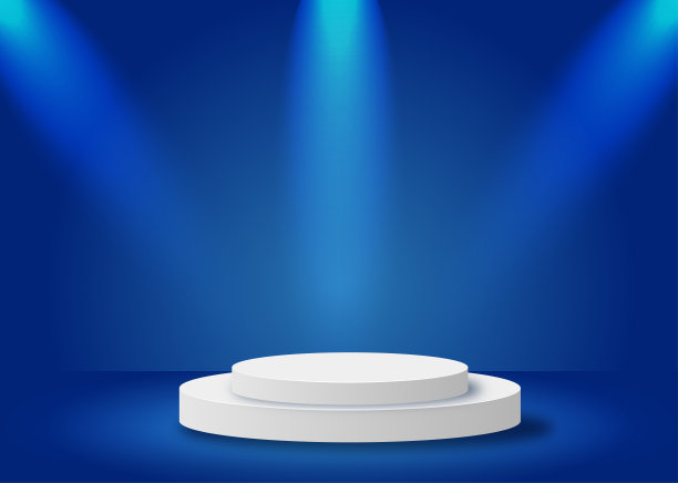 蓝色背景上带有聚光灯的白色舞台领奖台，矢量图图片下载