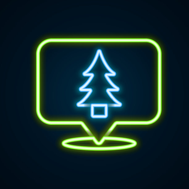 发光的霓虹灯标出了森林在地图上的位置图片下载