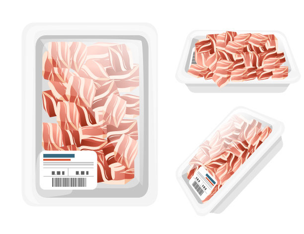 肉片培根片塑料包装的杂货店市场矢量插图在白色背景图片下载