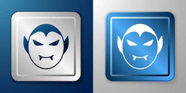 白色吸血鬼图标孤立在蓝色和灰色图片下载